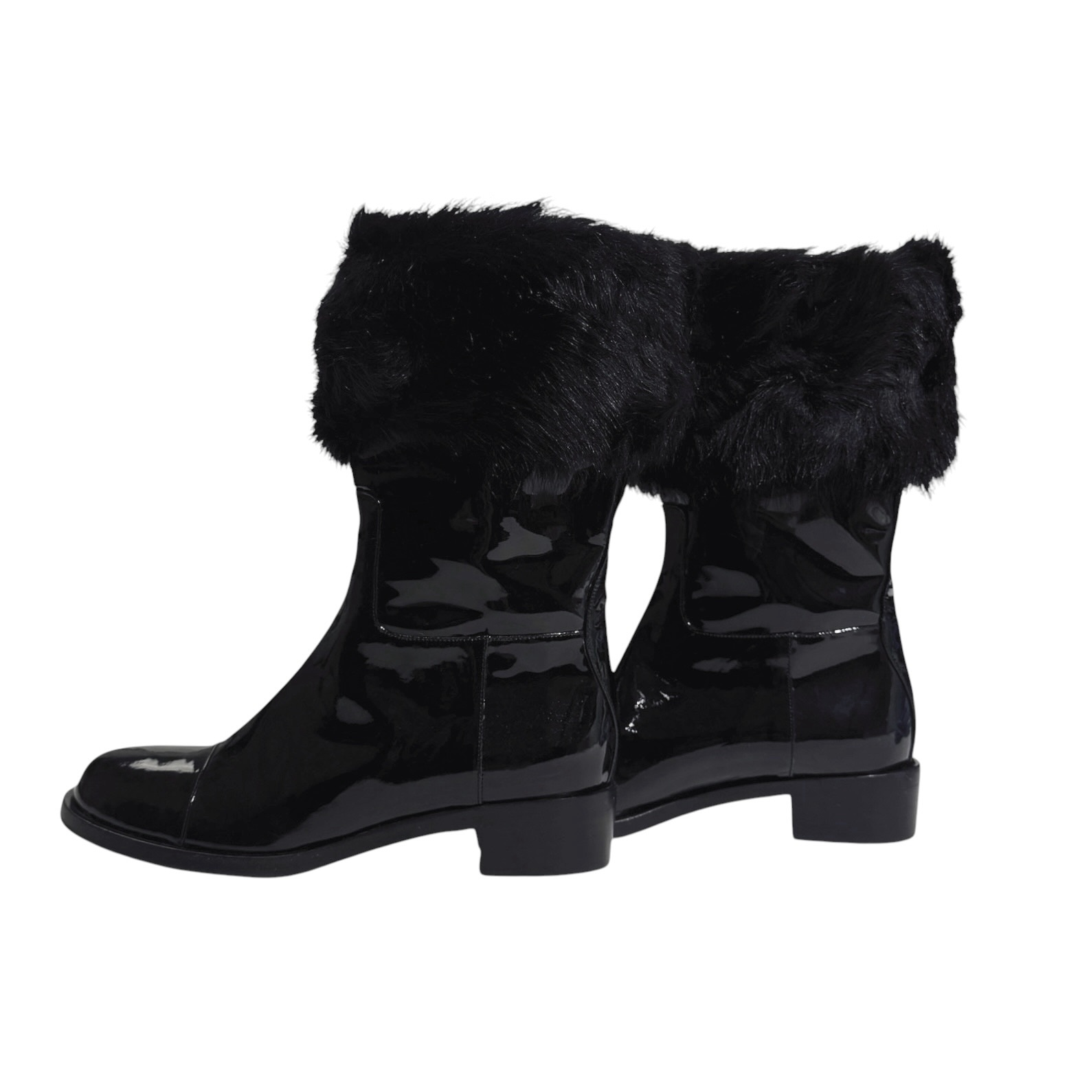 MiuMiu Patent Leather Faux Fur Trim Ankle Boots 36.5 - Image 4
