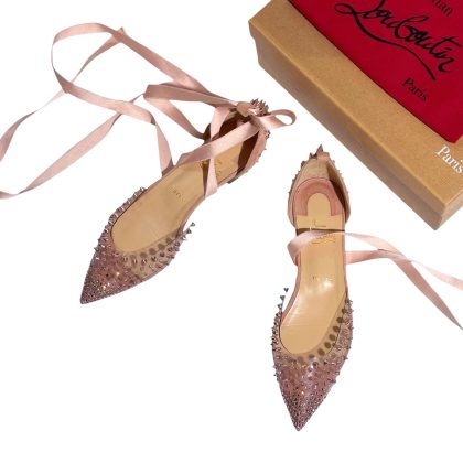 Christian Louboutin Mechante Reine Spike Crystal PVC Flats 39