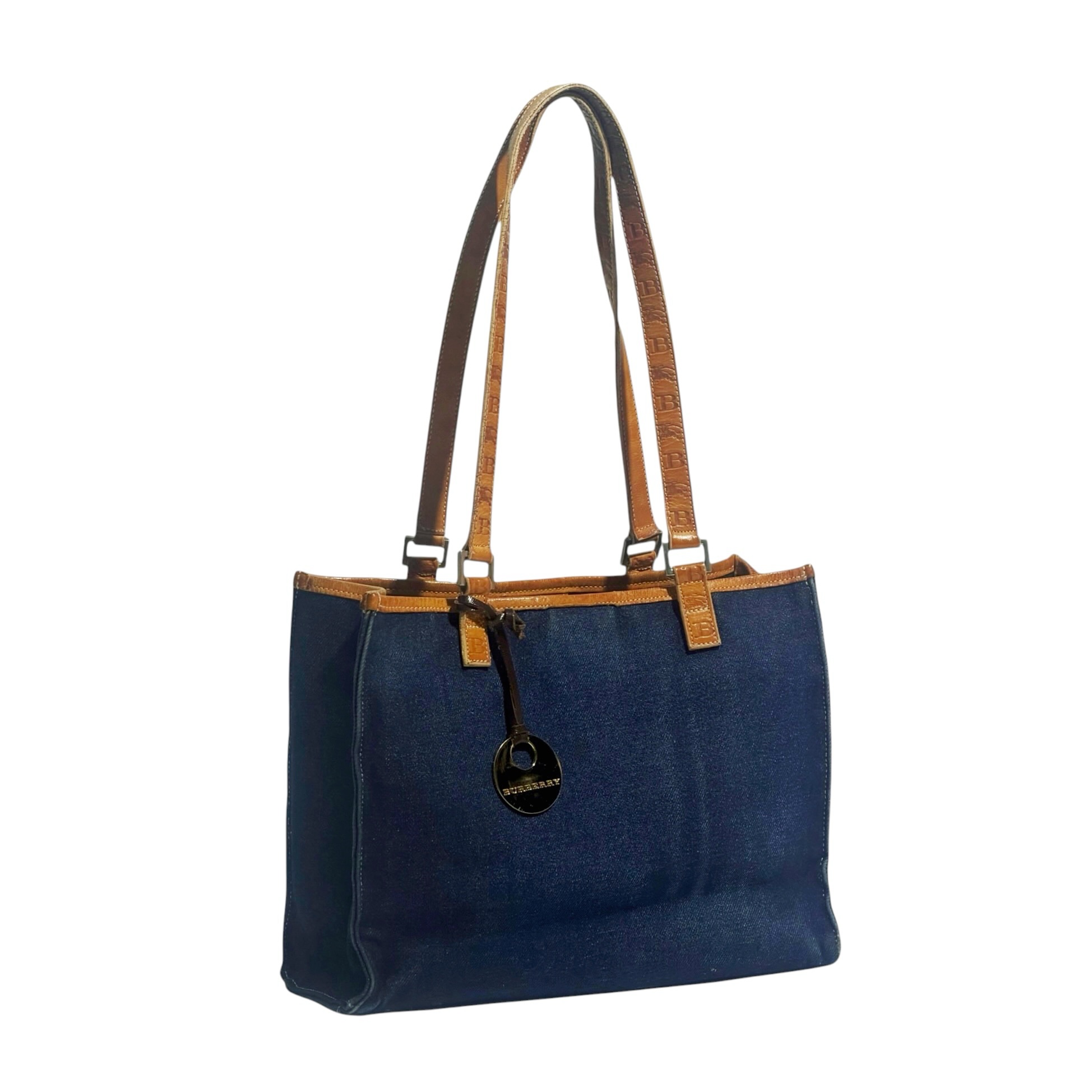 Burberry Leather Strap Denim Tote Bag - Image 3