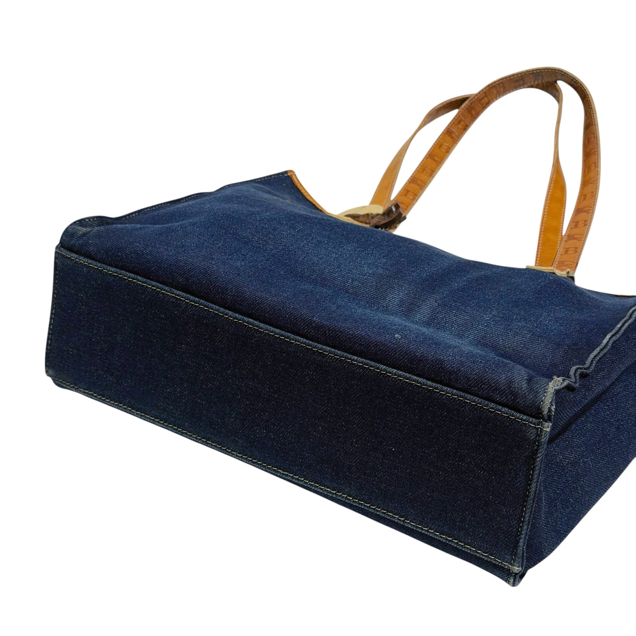 Burberry Leather Strap Denim Tote Bag - Image 6