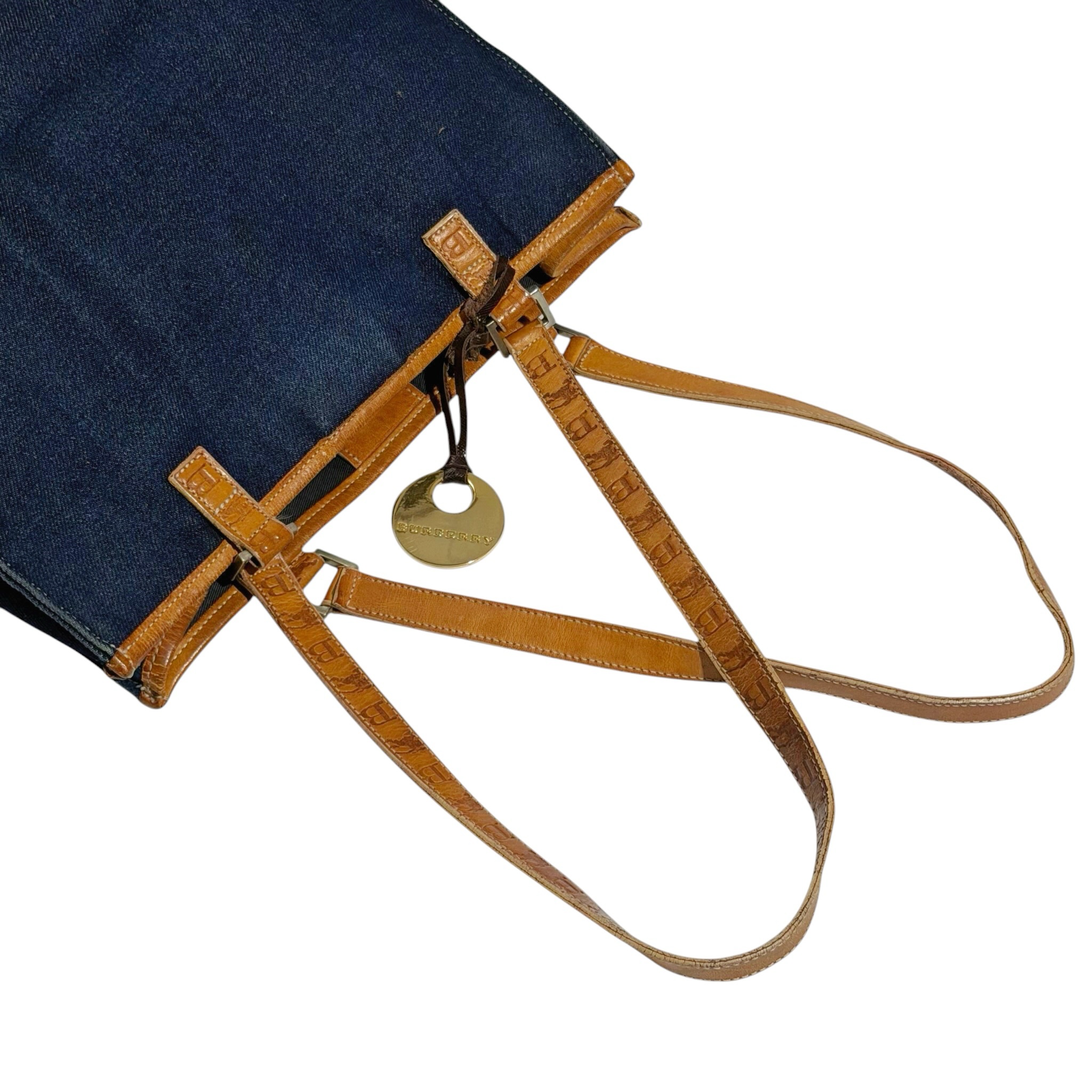 Burberry Leather Strap Denim Tote Bag - Image 7