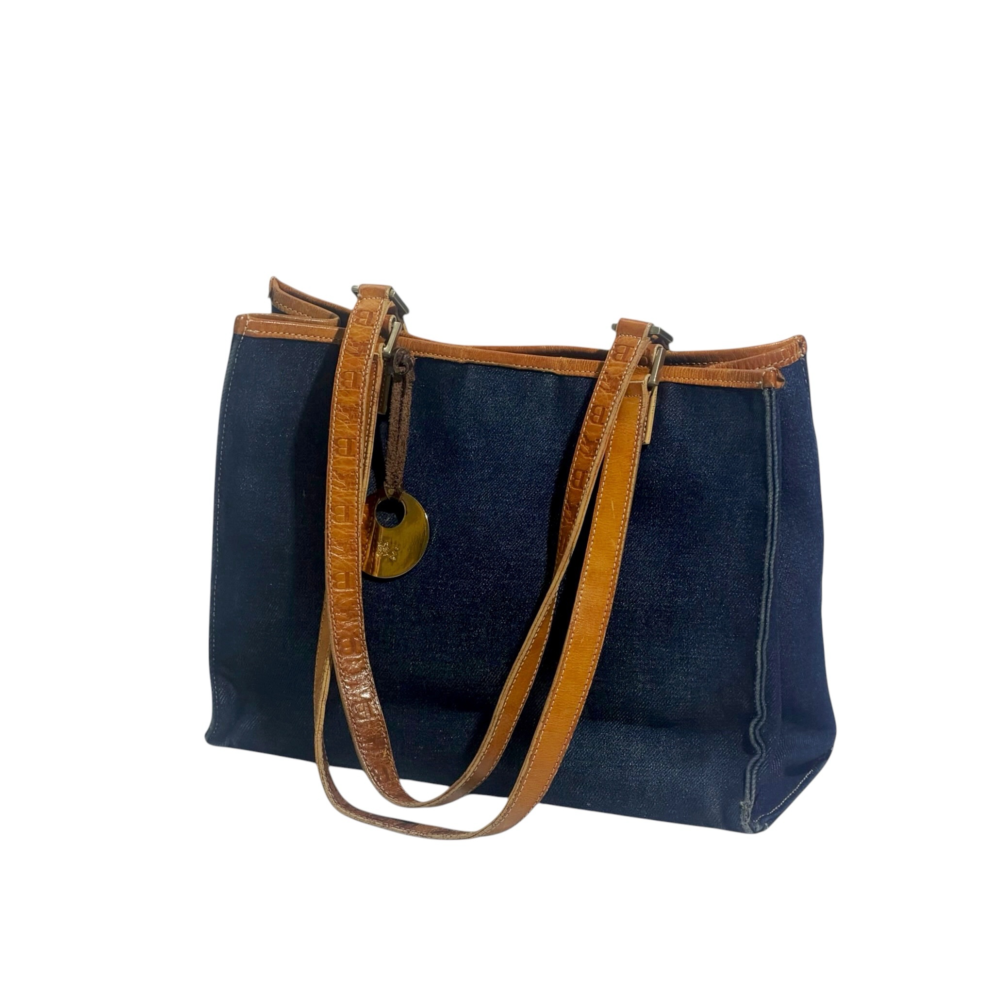 Burberry Leather Strap Denim Tote Bag - Image 8