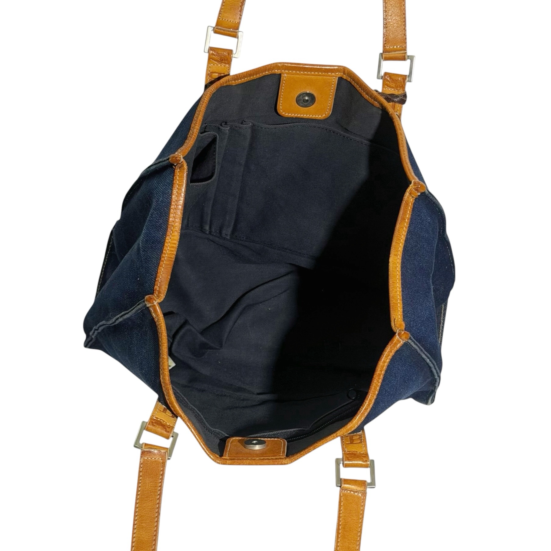 Burberry Leather Strap Denim Tote Bag - Image 9