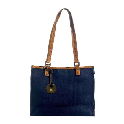 Burberry Leather Strap Denim Tote Bag