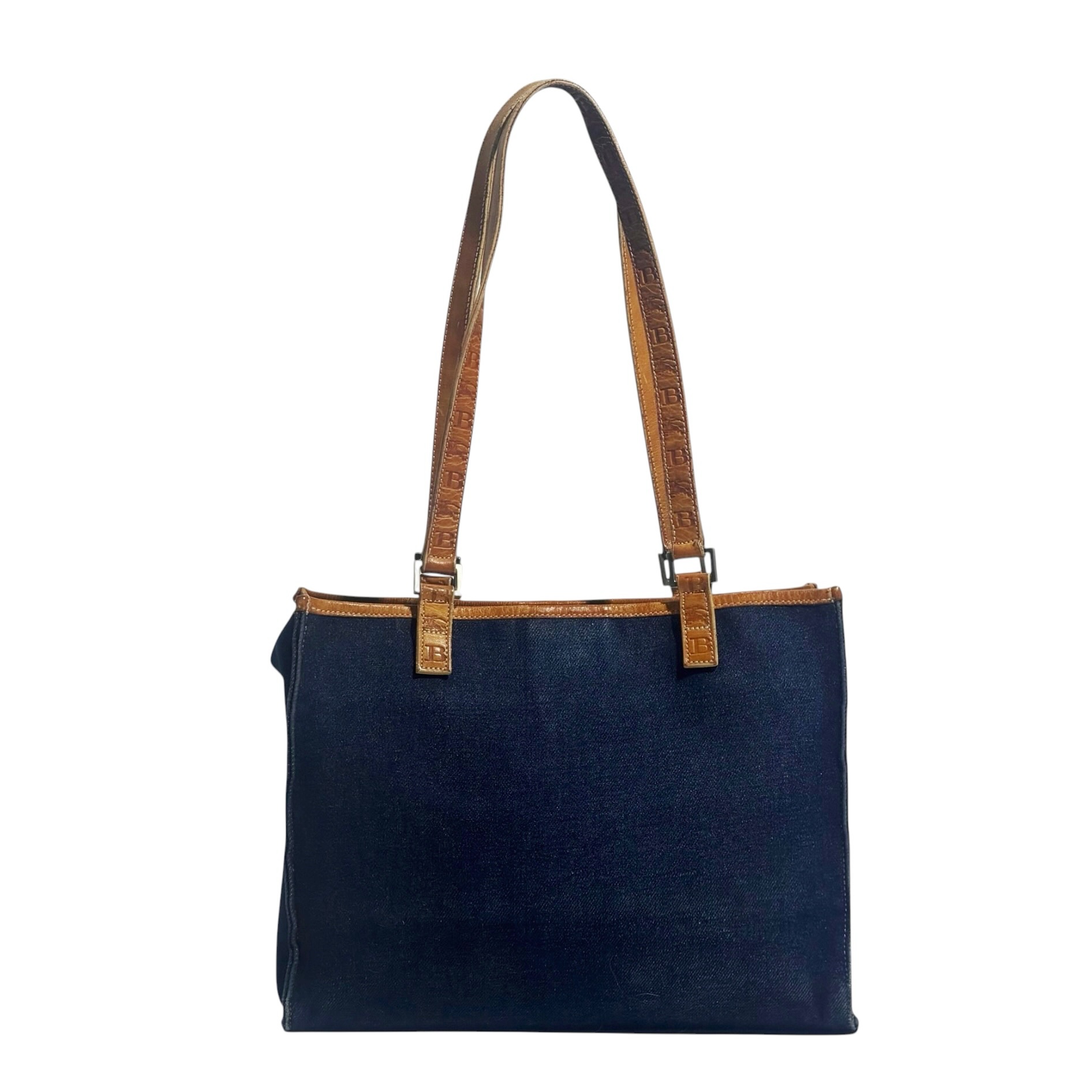 Burberry Leather Strap Denim Tote Bag - Image 2