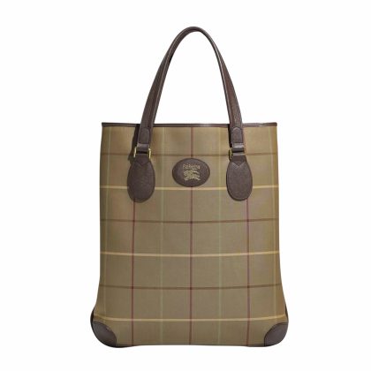 Burberry Nova Check Leather Strap Canvas Tote Bag