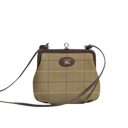 Burberry Vintage Check Leather Strap Kiss Lock Bag