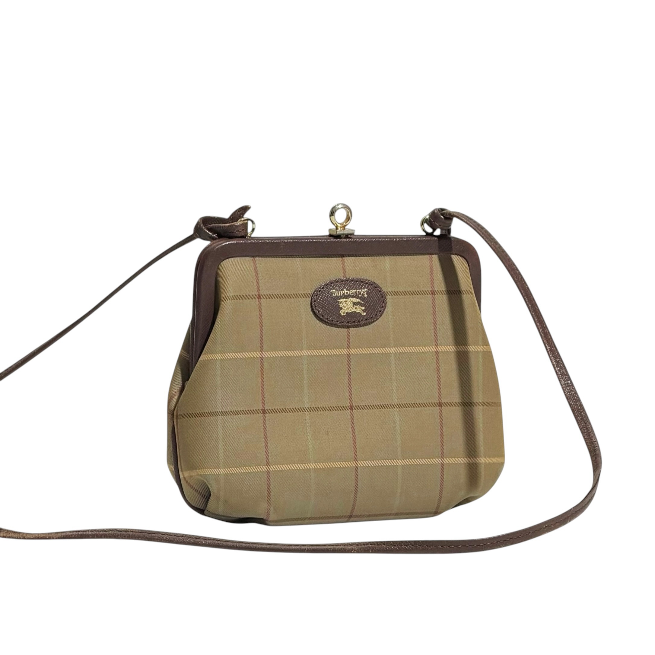 Burberry Vintage Check Leather Strap Kiss Lock Bag - Image 3