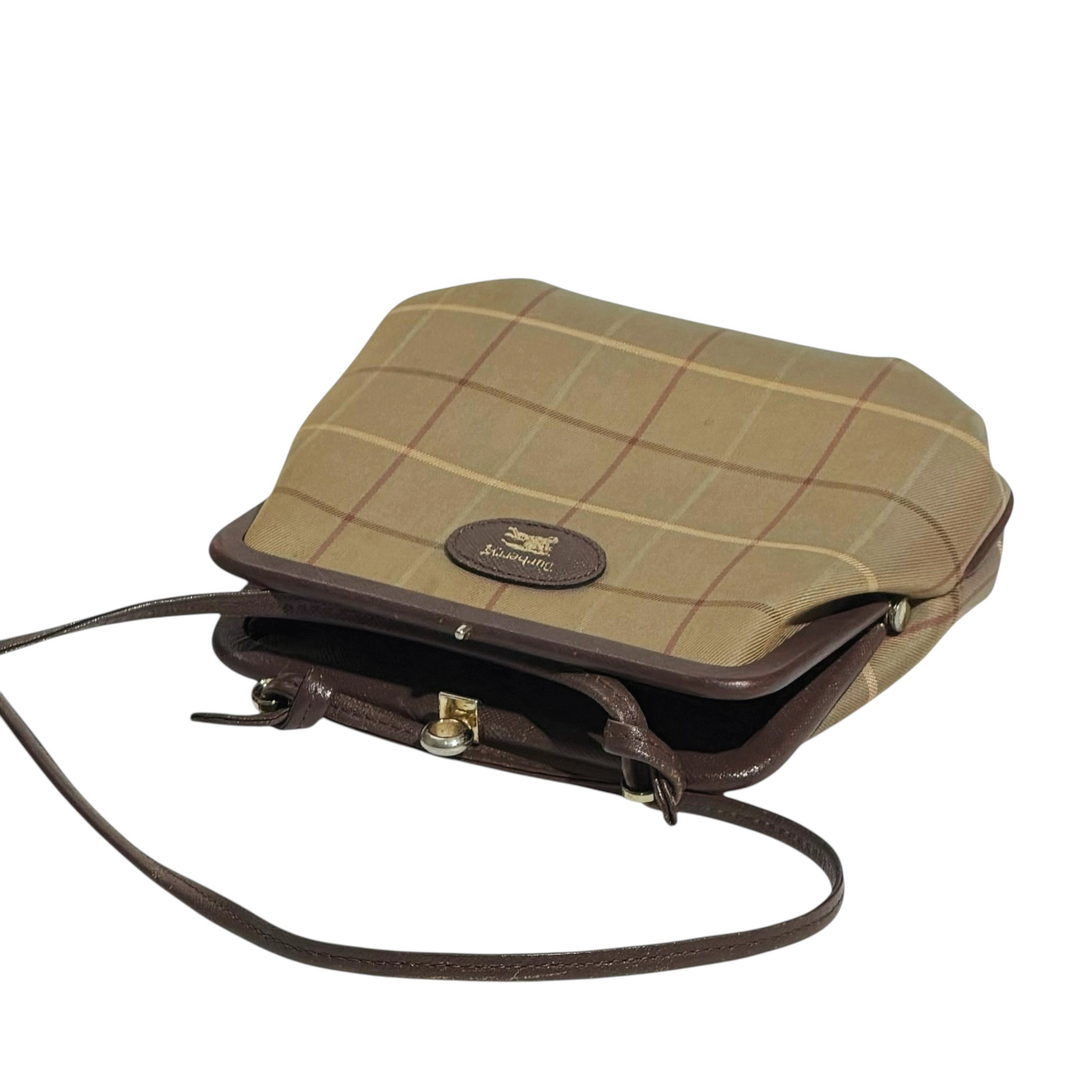 Burberry Vintage Check Leather Strap Kiss Lock Bag - Image 7