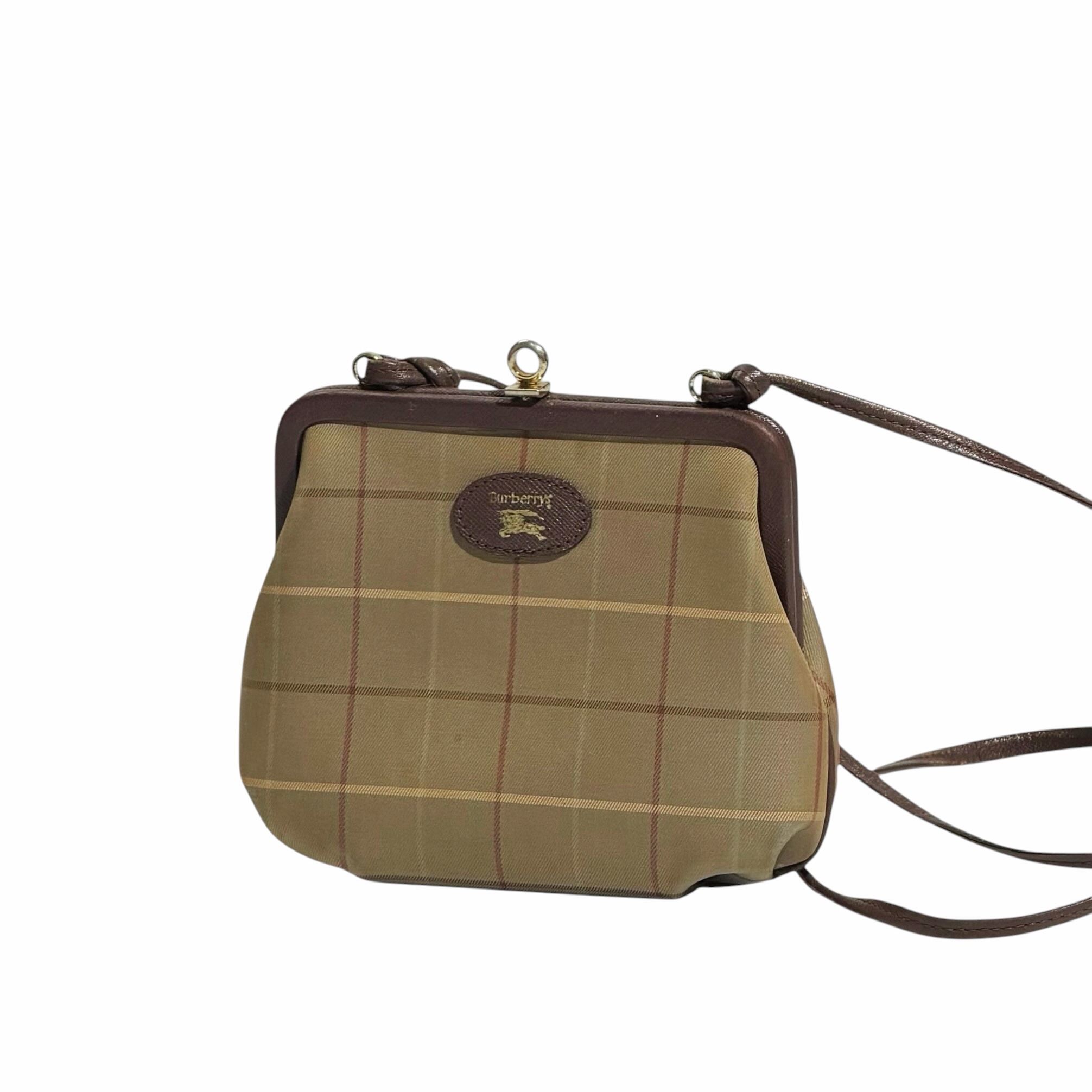 Burberry Vintage Check Leather Strap Kiss Lock Bag - Image 8