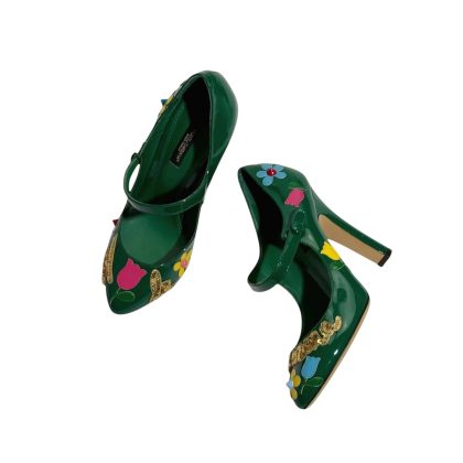 Dolce&Gabbana Patent Leather Sequin Embellished Mary Jane Pumps 37