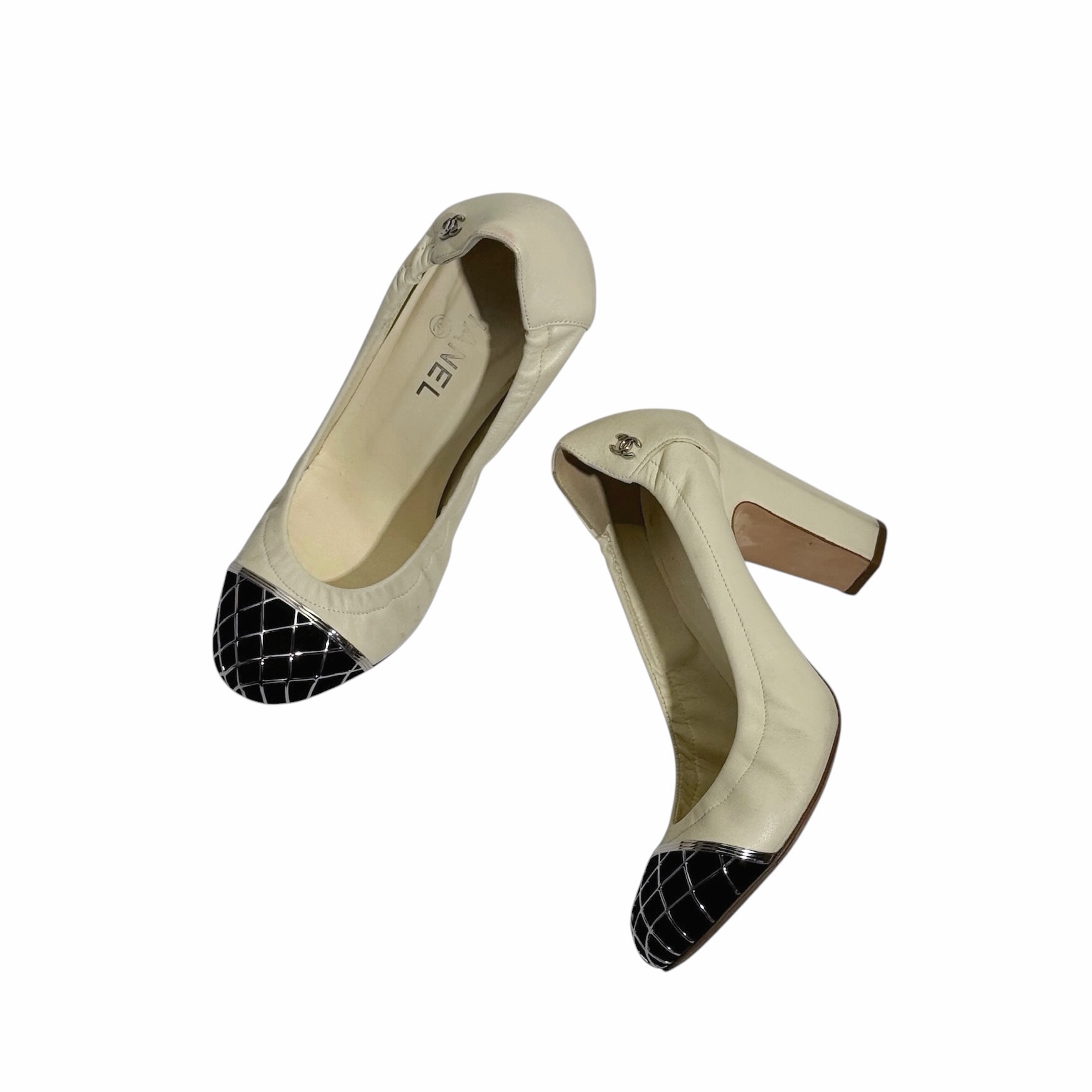 Chanel Cap Toe Elasticized Trim Pumps 37.5