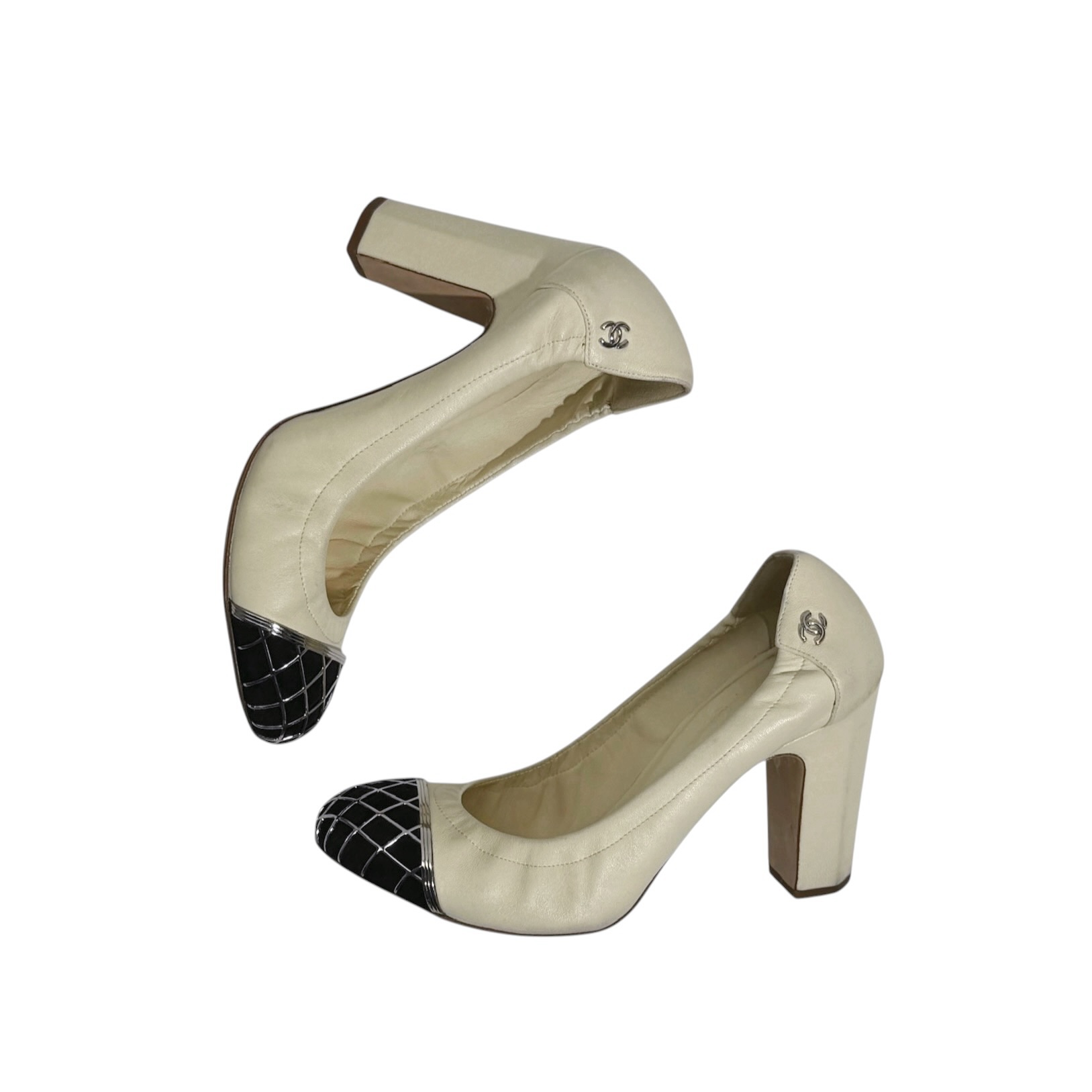 Chanel Cap Toe Elasticized Trim Pumps 37.5 - Image 3