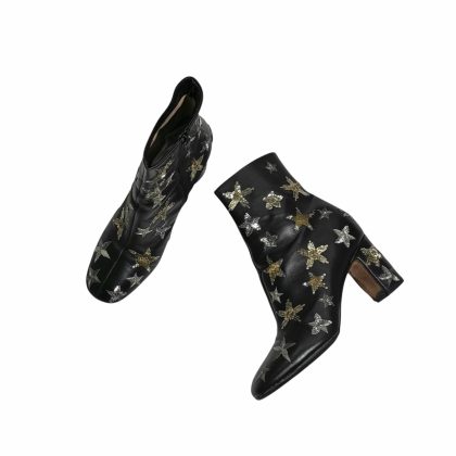 Valentino Leather Embroidered Sequin Star Ankle Boots 37